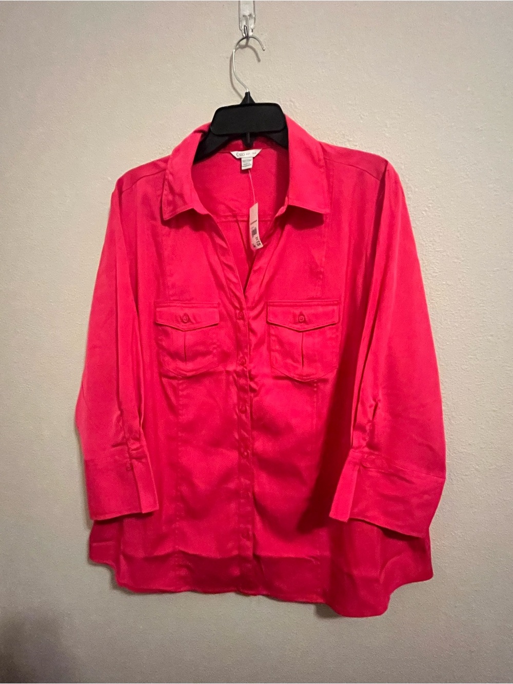 Cato Hot Pink Button-Down Shirt with Chest Pockets